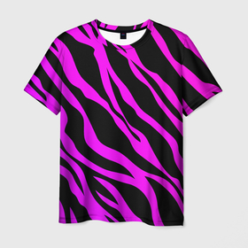 Мужская футболка 3D с принтом Неоновая зебра в Белгороде, 100% полиэфир | прямой крой, круглый вырез горловины, длина до линии бедер | абстракция | зебра | камуфляж | кляксы | краски | линии | неон | неоновая абстракция | неоновый принт | неоновый рисунок | пятна | разводы | разноцветное