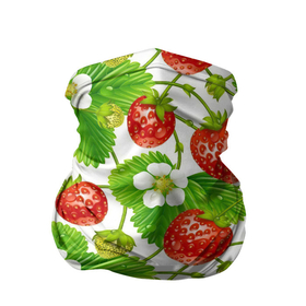 Бандана-труба 3D с принтом Земляника , 100% полиэстер, ткань с особыми свойствами — Activecool | плотность 150‒180 г/м2; хорошо тянется, но сохраняет форму | арт | белые цветы | белый | белый цветок | зеленый | земляника | клубника | красный | лесная ягода | лесные ягоды | листва | листья | растение | рисунок | цветок | цветы