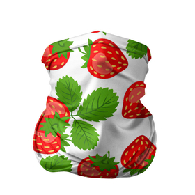 Бандана-труба 3D с принтом Клубника в Петрозаводске, 100% полиэстер, ткань с особыми свойствами — Activecool | плотность 150‒180 г/м2; хорошо тянется, но сохраняет форму | арт | белый | зеленый | клубника | красный | листва | листья | растение | рисунок | ягоды