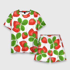 Мужской костюм с шортами 3D с принтом Клубника в Кировске,  |  | арт | белый | зеленый | клубника | красный | листва | листья | растение | рисунок | ягоды