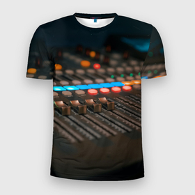 Мужская футболка 3D Slim с принтом МУЗЫКА в Белгороде, 100% полиэстер с улучшенными характеристиками | приталенный силуэт, круглая горловина, широкие плечи, сужается к линии бедра | клавиши | кнопки | музыка | музыкальный пульт | синтезатор