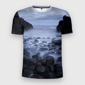 Мужская футболка 3D Slim с принтом Горные породы в Петрозаводске, 100% полиэстер с улучшенными характеристиками | приталенный силуэт, круглая горловина, широкие плечи, сужается к линии бедра | rocks | горные породы | камень | камни | камушки | море | моря | небеса | небо | облака | облако | океан | скала | скалы | туман | туманный | туманы | туча | тучи