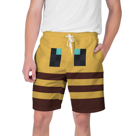 Мужские шорты 3D с принтом Minecraft Bee в Кировске,  полиэстер 100% | прямой крой, два кармана без застежек по бокам. Мягкая трикотажная резинка на поясе, внутри которой широкие завязки. Длина чуть выше колен | bee | minecraft | майнкрафт | пчела | пчёлка | пчелобав
