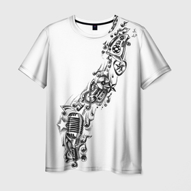 Мужская футболка 3D с принтом музыка , 100% полиэфир | прямой крой, круглый вырез горловины, длина до линии бедер | андер | бит | диск | мелодия | микро | микрофон | музыка | рэп | тату | футболка | хип хоп