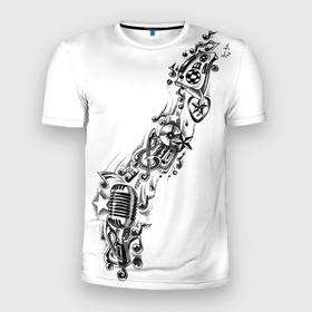 Мужская футболка 3D спортивная с принтом музыка в Кировске, 100% полиэстер с улучшенными характеристиками | приталенный силуэт, круглая горловина, широкие плечи, сужается к линии бедра | андер | бит | диск | мелодия | микро | микрофон | музыка | рэп | тату | футболка | хип хоп