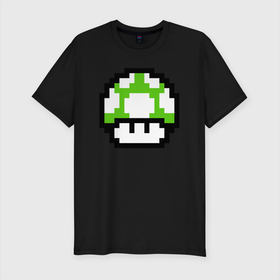 Мужская футболка хлопок Slim с принтом Гриб Марио в Екатеринбурге, 92% хлопок, 8% лайкра | приталенный силуэт, круглый вырез ворота, длина до линии бедра, короткий рукав | 8 bit | 8 бит | 8bit | 8бит | art | dendy | mario | mushroom | pixel | super | арт | гриб | денди | марио | пиксель | супер