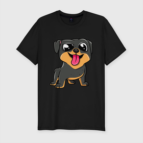 Мужская футболка хлопок Slim с принтом Ротвейлер в Белгороде, 92% хлопок, 8% лайкра | приталенный силуэт, круглый вырез ворота, длина до линии бедра, короткий рукав | dog | rotweiler | зубы | лапы | мем | пес | прикол | ротвейлер | смешные животные | собака | собака с языком | собачка | щенок | юмор | язык