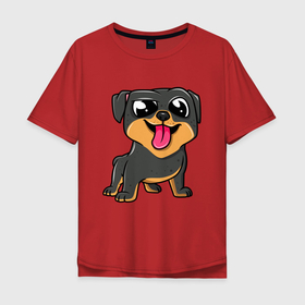Мужская футболка хлопок Oversize с принтом Ротвейлер в Курске, 100% хлопок | свободный крой, круглый ворот, “спинка” длиннее передней части | dog | rotweiler | зубы | лапы | мем | пес | прикол | ротвейлер | смешные животные | собака | собака с языком | собачка | щенок | юмор | язык