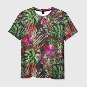 Мужская футболка 3D с принтом Тропики в Петрозаводске, 100% полиэфир | прямой крой, круглый вырез горловины, длина до линии бедер | life | абстракция | джунгли | летняя | лето | линия | нейтральная | стайл | стиль | текстуры | тропики | узоры | цветочный | цветы