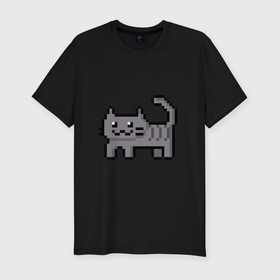 Мужская футболка хлопок Slim с принтом Пиксельный кот в Петрозаводске, 92% хлопок, 8% лайкра | приталенный силуэт, круглый вырез ворота, длина до линии бедра, короткий рукав | cats | pixelart | коты | пиксельарт