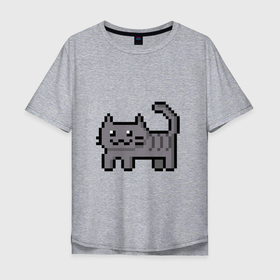 Мужская футболка хлопок Oversize с принтом Пиксельный кот в Екатеринбурге, 100% хлопок | свободный крой, круглый ворот, “спинка” длиннее передней части | Тематика изображения на принте: cats | pixelart | коты | пиксельарт