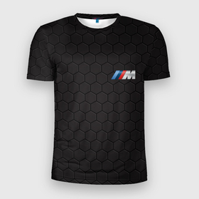 Мужская футболка 3D Slim с принтом BMW в Курске, 100% полиэстер с улучшенными характеристиками | приталенный силуэт, круглая горловина, широкие плечи, сужается к линии бедра | bmw | авто | автомобиль | бмв | логотип | марка | машина | надпись | соты | текстура