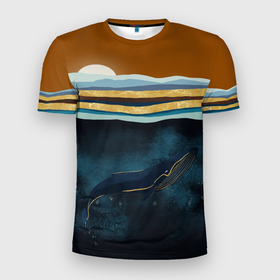 Мужская футболка 3D Slim с принтом Кит , 100% полиэстер с улучшенными характеристиками | приталенный силуэт, круглая горловина, широкие плечи, сужается к линии бедра | земля | кашалот | луна | медузы | море | морские | океан