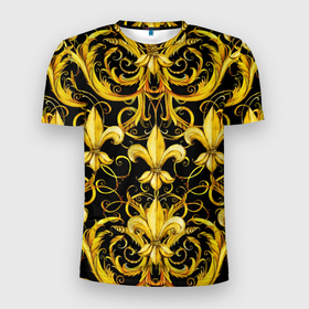 Мужская футболка 3D Slim с принтом gold spades в Екатеринбурге, 100% полиэстер с улучшенными характеристиками | приталенный силуэт, круглая горловина, широкие плечи, сужается к линии бедра | gold | life | versace | vip | абстракция | богатство | в золоте | версаче | версачи | виайпи | вип | золотая | золото | линия | нейтральная | позолоченное | стайл | стиль | текстуры | узоры | шик