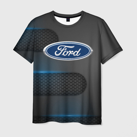 Мужская футболка 3D с принтом FORD в Тюмени, 100% полиэфир | прямой крой, круглый вырез горловины, длина до линии бедер | Тематика изображения на принте: ford | авто | автомобиль | логотип | марка | машина | надпись | текстура | форд