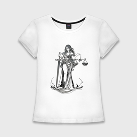 Женская футболка хлопок Slim с принтом Фемида светлая в Тюмени,  |  | богиня | весы | меч | правосудие | фемида