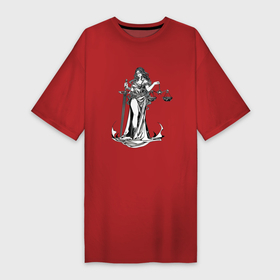 Платье-футболка хлопок с принтом Фемида светлая в Тюмени,  |  | богиня | весы | меч | правосудие | фемида