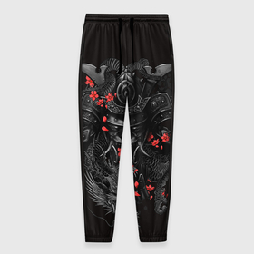 Мужские брюки 3D с принтом Самурай , 100% полиэстер | манжеты по низу, эластичный пояс регулируется шнурком, по бокам два кармана без застежек, внутренняя часть кармана из мелкой сетки | восточный стиль | драконы | рога. | самурай | татуировки | япония