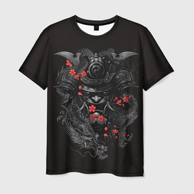 Мужская футболка 3D с принтом Самурай , 100% полиэфир | прямой крой, круглый вырез горловины, длина до линии бедер | восточный стиль | драконы | рога. | самурай | татуировки | япония