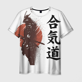 Мужская футболка 3D с принтом Один в поле- воин , 100% полиэфир | прямой крой, круглый вырез горловины, длина до линии бедер | воин | катана | китай | китайские знаки | меч | самурай | солнце | японские знаки