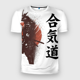 Мужская футболка 3D спортивная с принтом Один в поле- воин в Санкт-Петербурге, 100% полиэстер с улучшенными характеристиками | приталенный силуэт, круглая горловина, широкие плечи, сужается к линии бедра | воин | катана | китай | китайские знаки | меч | самурай | солнце | японские знаки