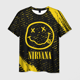 Мужская футболка 3D с принтом NIRVANA   НИРВАНА в Санкт-Петербурге, 100% полиэфир | прямой крой, круглый вырез горловины, длина до линии бедер | band | cobain | face | kurt | logo | music | nirvana | rock | rocknroll | группа | кобейн | курт | лого | логотип | музыка | музыкальная | нирвана | рожица | рок | рокнролл | символ
