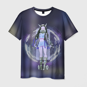 Мужская футболка 3D с принтом Nezuko Cyberpunk в Белгороде, 100% полиэфир | прямой крой, круглый вырез горловины, длина до линии бедер | Тематика изображения на принте: cyberpunk | demon slayer | kamado | kimetsu no aiba | nezuko | камадо | киберпанк | незуко