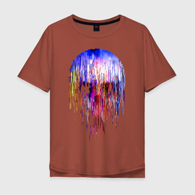 Мужская футболка хлопок Oversize с принтом Skull illusion в Санкт-Петербурге, 100% хлопок | свободный крой, круглый ворот, “спинка” длиннее передней части | color | glitch | neon | paint | skull | vanguard | авангард | глитч | краска | неон | цвет | череп