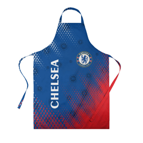 Фартук 3D с принтом CHELSEA F.C.   ЧЕЛСИ в Ханты-Майнсийске, 100% полиэстер | общий размер — 65 х 85 см, ширина нагрудника — 26 см, горловина — 53 см, длина завязок — 54 см, общий обхват в поясе — 173 см. Принт на завязках и на горловине наносится с двух сторон, на основной части фартука — только с внешней стороны | chelsea | club | footbal | logo | знак | клуб | логотип | логотипы | символ | символы | форма | футбол | футбольная | футбольный | челси
