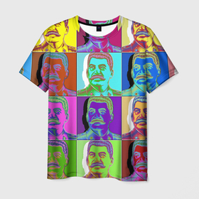 Мужская футболка 3D с принтом Stalin pop-art , 100% полиэфир | прямой крой, круглый вырез горловины, длина до линии бедер | Тематика изображения на принте: chief | color | eyes | moustache | pop art | stalin | view | взгляд | вождь | глаза | поп  арт | сталин | усы | цвет