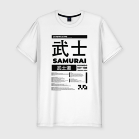Мужская футболка хлопок Slim с принтом КИБЕРПАНК,SAMURAI,САМУРАЙ, в Курске, 92% хлопок, 8% лайкра | приталенный силуэт, круглый вырез ворота, длина до линии бедра, короткий рукав | samurai | бусидо | иероглифы | киберпанк | самурай | символы | сэнгоку дзидай | японский