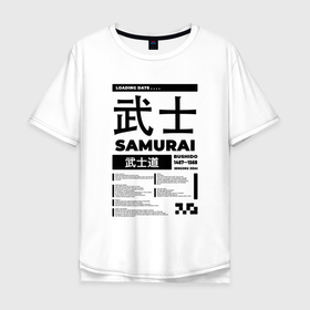 Мужская футболка хлопок Oversize с принтом КИБЕРПАНК,SAMURAI,САМУРАЙ, в Кировске, 100% хлопок | свободный крой, круглый ворот, “спинка” длиннее передней части | Тематика изображения на принте: samurai | бусидо | иероглифы | киберпанк | самурай | символы | сэнгоку дзидай | японский