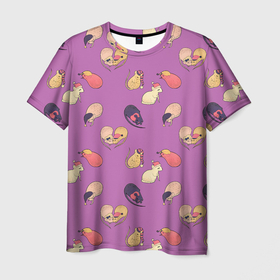 Мужская футболка 3D с принтом Спящие мыши , 100% полиэфир | прямой крой, круглый вырез горловины, длина до линии бедер | Тематика изображения на принте: арт | мыши | мыши спят | мышь | мышь спит | ночь | пары | рисунок | сон | спят | фиолетовый
