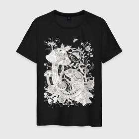 Мужская футболка хлопок с принтом Хамелеон в Курске, 100% хлопок | прямой крой, круглый вырез горловины, длина до линии бедер, слегка спущенное плечо. | гриб | животное | лягушка | узор | хамелеон