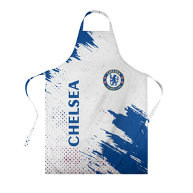 Фартук 3D с принтом CHELSEA F.C.   ЧЕЛСИ в Ханты-Майнсийске, 100% полиэстер | общий размер — 65 х 85 см, ширина нагрудника — 26 см, горловина — 53 см, длина завязок — 54 см, общий обхват в поясе — 173 см. Принт на завязках и на горловине наносится с двух сторон, на основной части фартука — только с внешней стороны | chelsea | club | footbal | logo | знак | клуб | логотип | логотипы | символ | символы | форма | футбол | футбольная | футбольный | челси