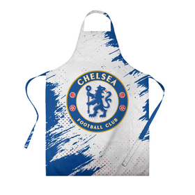 Фартук 3D с принтом CHELSEA F.C.   ЧЕЛСИ в Ханты-Майнсийске, 100% полиэстер | общий размер — 65 х 85 см, ширина нагрудника — 26 см, горловина — 53 см, длина завязок — 54 см, общий обхват в поясе — 173 см. Принт на завязках и на горловине наносится с двух сторон, на основной части фартука — только с внешней стороны | chelsea | club | footbal | logo | знак | клуб | логотип | логотипы | символ | символы | форма | футбол | футбольная | футбольный | челси