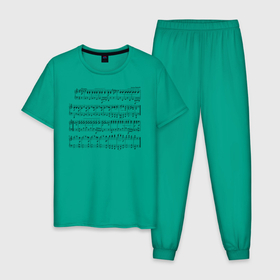 Мужская пижама хлопок с принтом Нотные строки в Новосибирске, 100% хлопок | брюки и футболка прямого кроя, без карманов, на брюках мягкая резинка на поясе и по низу штанин
 | Тематика изображения на принте: музыка | нота | ноты