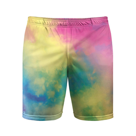 Мужские шорты спортивные с принтом Tie-Dye ,  |  | Тематика изображения на принте: dye | multicolor | tie | trend | акварель | брызги | градиент | дай | колор | краски | красочная | мульти | потёки | пятна | радуга | радужная | тай | тайдай | текстура | тренд | хиппи