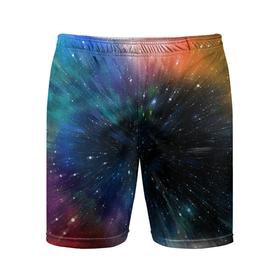 Мужские шорты спортивные с принтом Fest в Новосибирске,  |  | colorful | galaxy | immersion | universe | вселенная | галактика | погружение | разноцветный