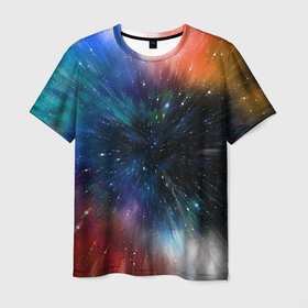 Мужская футболка 3D с принтом Fest в Новосибирске, 100% полиэфир | прямой крой, круглый вырез горловины, длина до линии бедер | colorful | galaxy | immersion | universe | вселенная | галактика | погружение | разноцветный