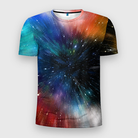 Мужская футболка 3D Slim с принтом Fest в Новосибирске, 100% полиэстер с улучшенными характеристиками | приталенный силуэт, круглая горловина, широкие плечи, сужается к линии бедра | colorful | galaxy | immersion | universe | вселенная | галактика | погружение | разноцветный