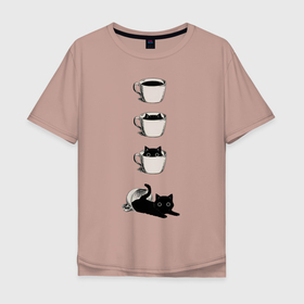 Мужская футболка хлопок Oversize с принтом Кошечка в Екатеринбурге, 100% хлопок | свободный крой, круглый ворот, “спинка” длиннее передней части | cat | киса | киска | кисуля | кошечка | кошка | кружка | черный кот