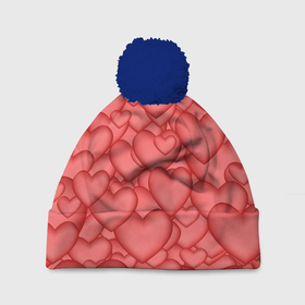Шапка 3D c помпоном с принтом Сердечки в Кировске, 100% полиэстер | универсальный размер, печать по всей поверхности изделия | love | любовь | сердечки | сердце