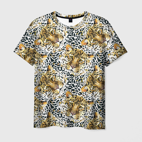 Мужская футболка 3D с принтом Леопард выглядывает из воды , 100% полиэфир | прямой крой, круглый вырез горловины, длина до линии бедер | gold | life | versace | vip | абстракция | богатство | в золоте | версаче | версачи | виайпи | вип | золотая | золото | кот | кошка | лев | леопард | линия | нейтральная | позолоченное | стайл | стиль | текстуры