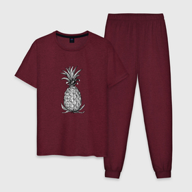 Мужская пижама хлопок с принтом Ананас , 100% хлопок | брюки и футболка прямого кроя, без карманов, на брюках мягкая резинка на поясе и по низу штанин
 | drawing | pineapple | ананас | моргенштерн | рисунок | фрукт | чб