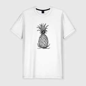 Мужская футболка хлопок Slim с принтом Ананас , 92% хлопок, 8% лайкра | приталенный силуэт, круглый вырез ворота, длина до линии бедра, короткий рукав | drawing | pineapple | ананас | моргенштерн | рисунок | фрукт | чб