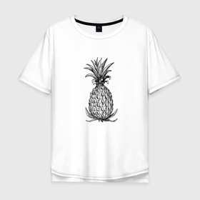 Мужская футболка хлопок Oversize с принтом Ананас , 100% хлопок | свободный крой, круглый ворот, “спинка” длиннее передней части | drawing | pineapple | ананас | моргенштерн | рисунок | фрукт | чб