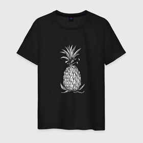 Мужская футболка хлопок с принтом Ананас в Белгороде, 100% хлопок | прямой крой, круглый вырез горловины, длина до линии бедер, слегка спущенное плечо. | drawing | pineapple | ананас | моргенштерн | рисунок | фрукт | чб