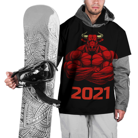 Накидка на куртку 3D с принтом Год быка в Новосибирске, 100% полиэстер |  | бык | год быка | гороскоп | здоровый бык | красный бык | мускулы