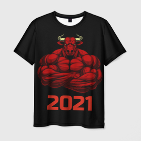 Мужская футболка 3D с принтом Год быка , 100% полиэфир | прямой крой, круглый вырез горловины, длина до линии бедер | бык | год быка | гороскоп | здоровый бык | красный бык | мускулы